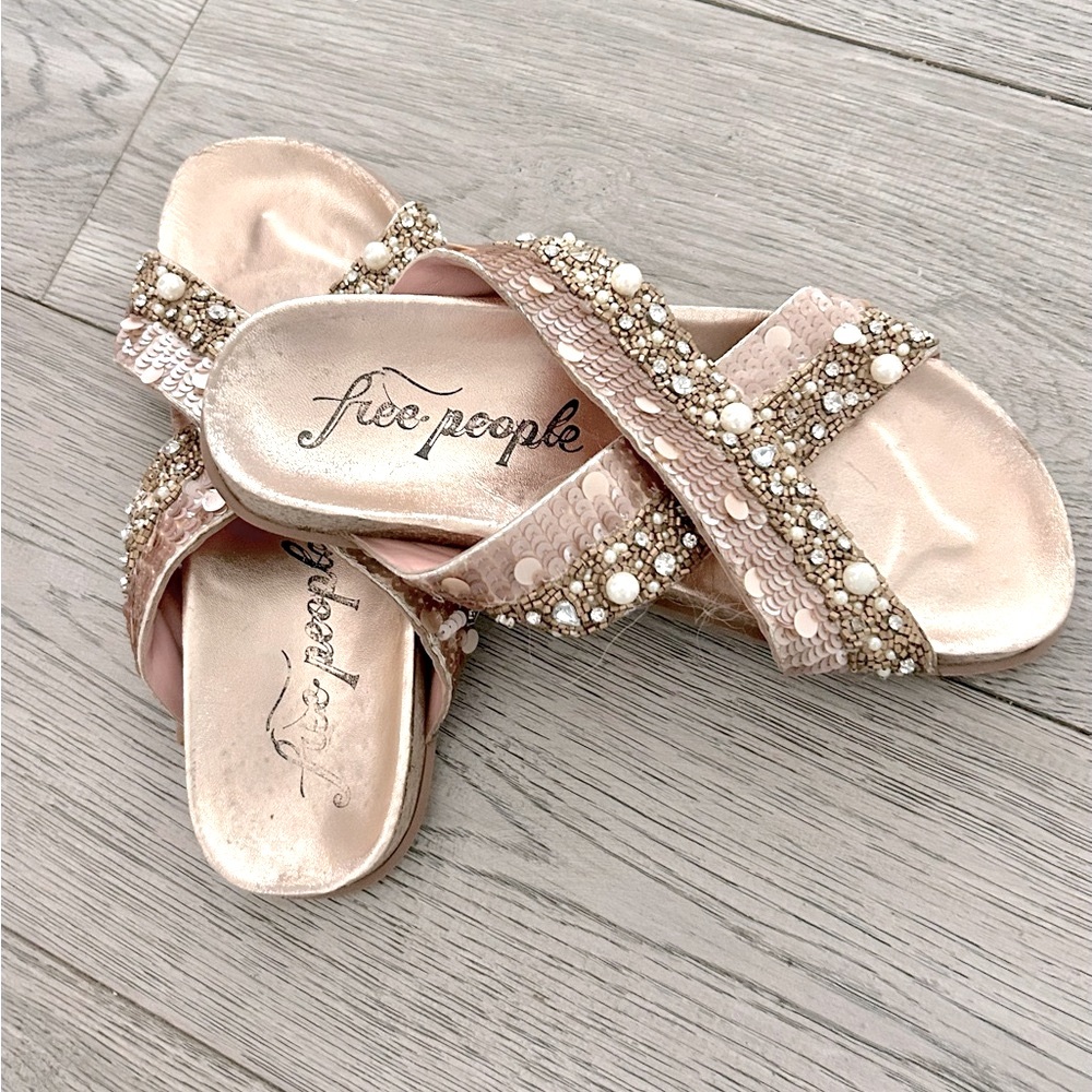 Fun, Elegant Rose Gold Embellished Sandals By Free People - Picture 3 of 4